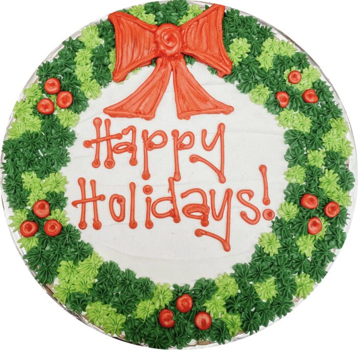 Holiday Wreath 15″ Round Decorated Cookie